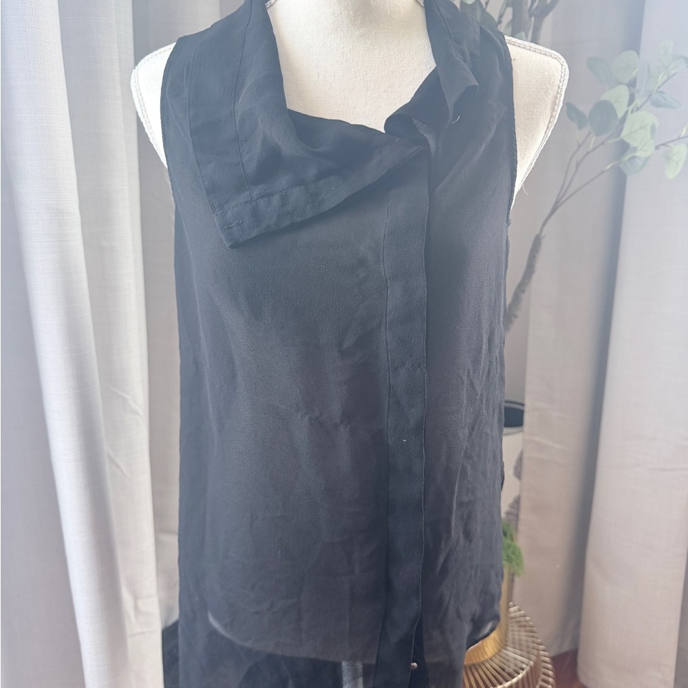 All Saints Sheet Black Sleeveless Draped Collar Women's Button Up Top US4